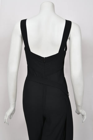 1999 Chanel by Karl Lagerfeld Runway Black Crepe Low-Plunge Draped Sash Jumpsuit