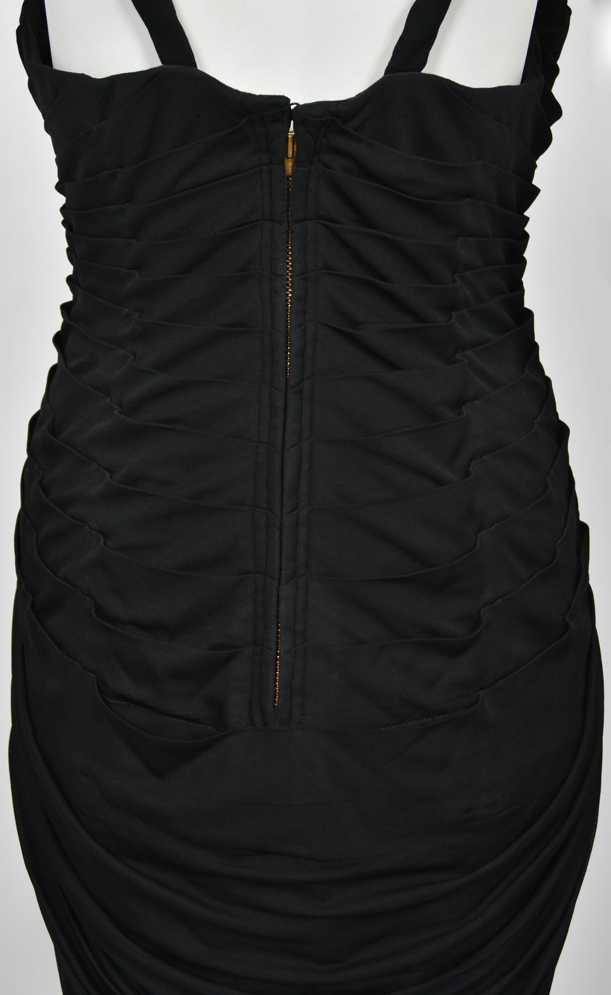 1964 Yma Sumac Documented Custom Couture Ruched Black Silk Hourglass Gown w/ Cape