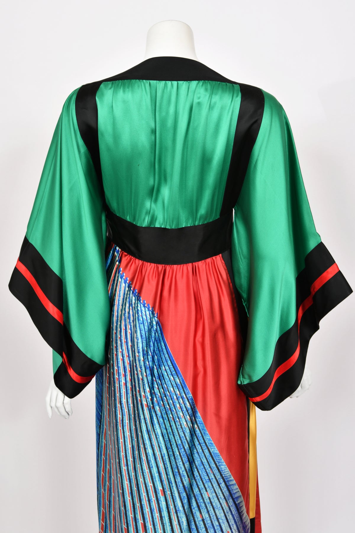1977 Ungaro Haute Couture Runway Colorful Silk Kimono-Sleeve Tunic Blouse &amp; Skirt Ensemble