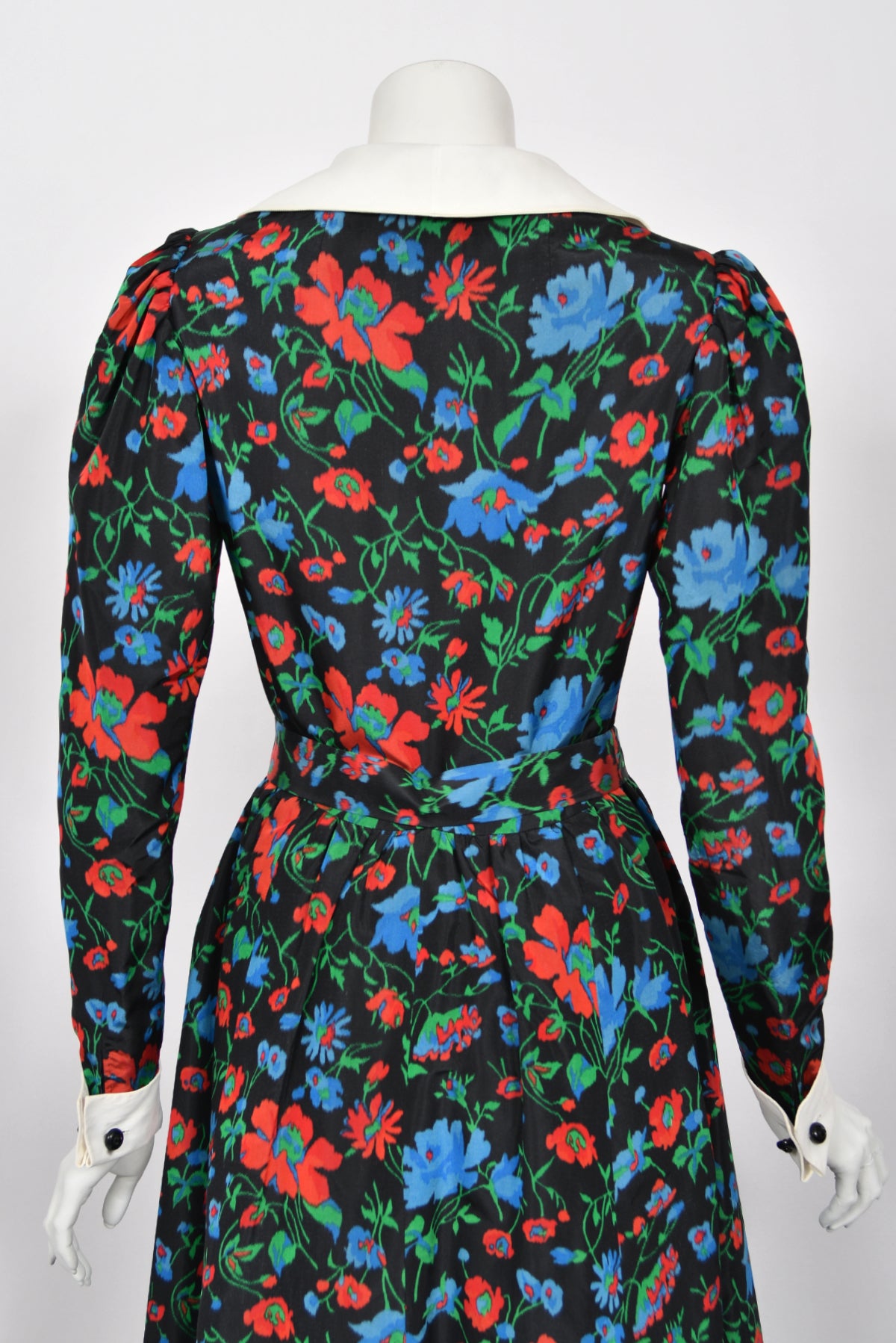 1972 Yves Saint Laurent Haute Couture Documented Floral Silk Collar Cuff Gown