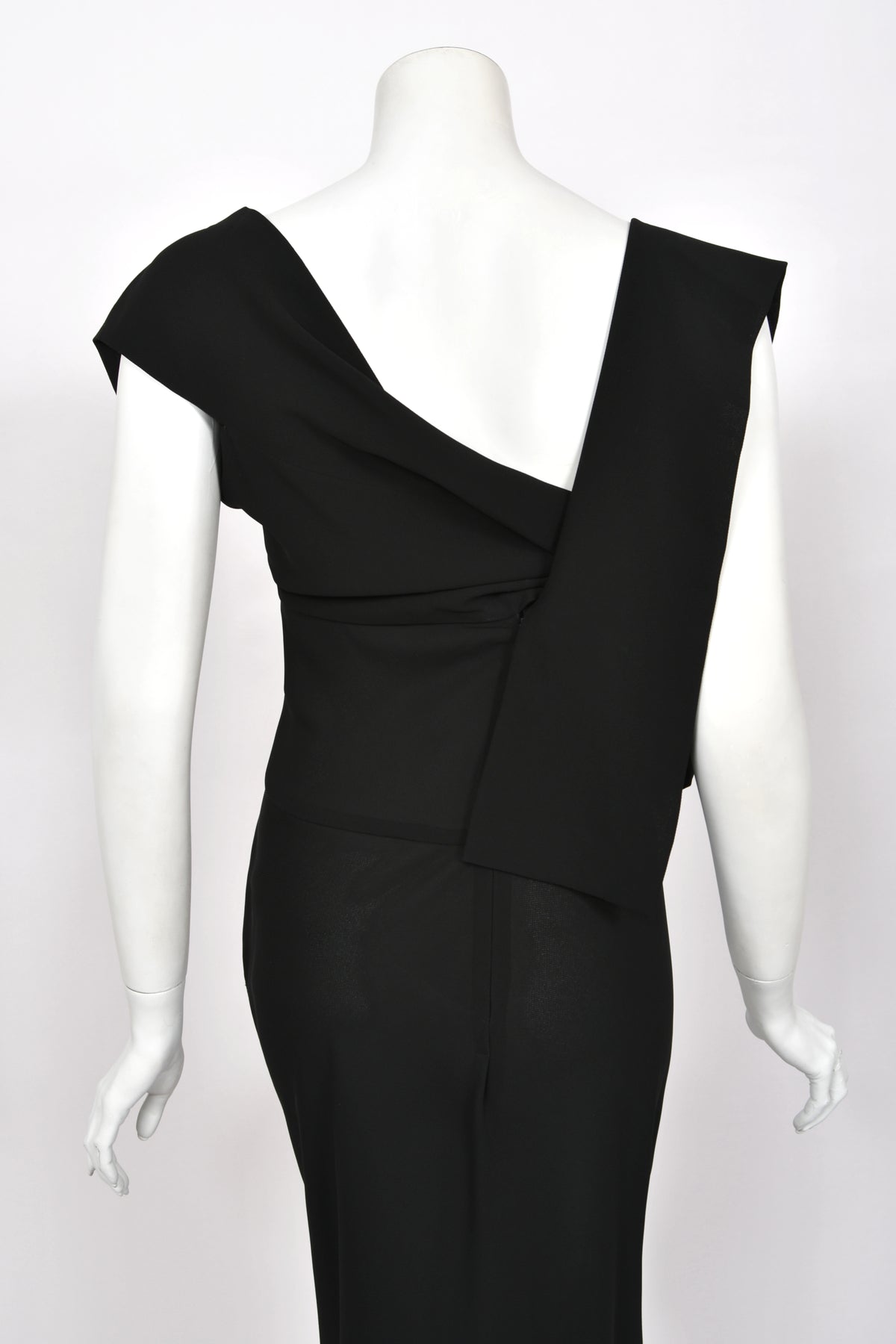 1998 Yohji Yamamoto Runway Black Crepe Asymmetric Avant-Garde Bias Cut Dress