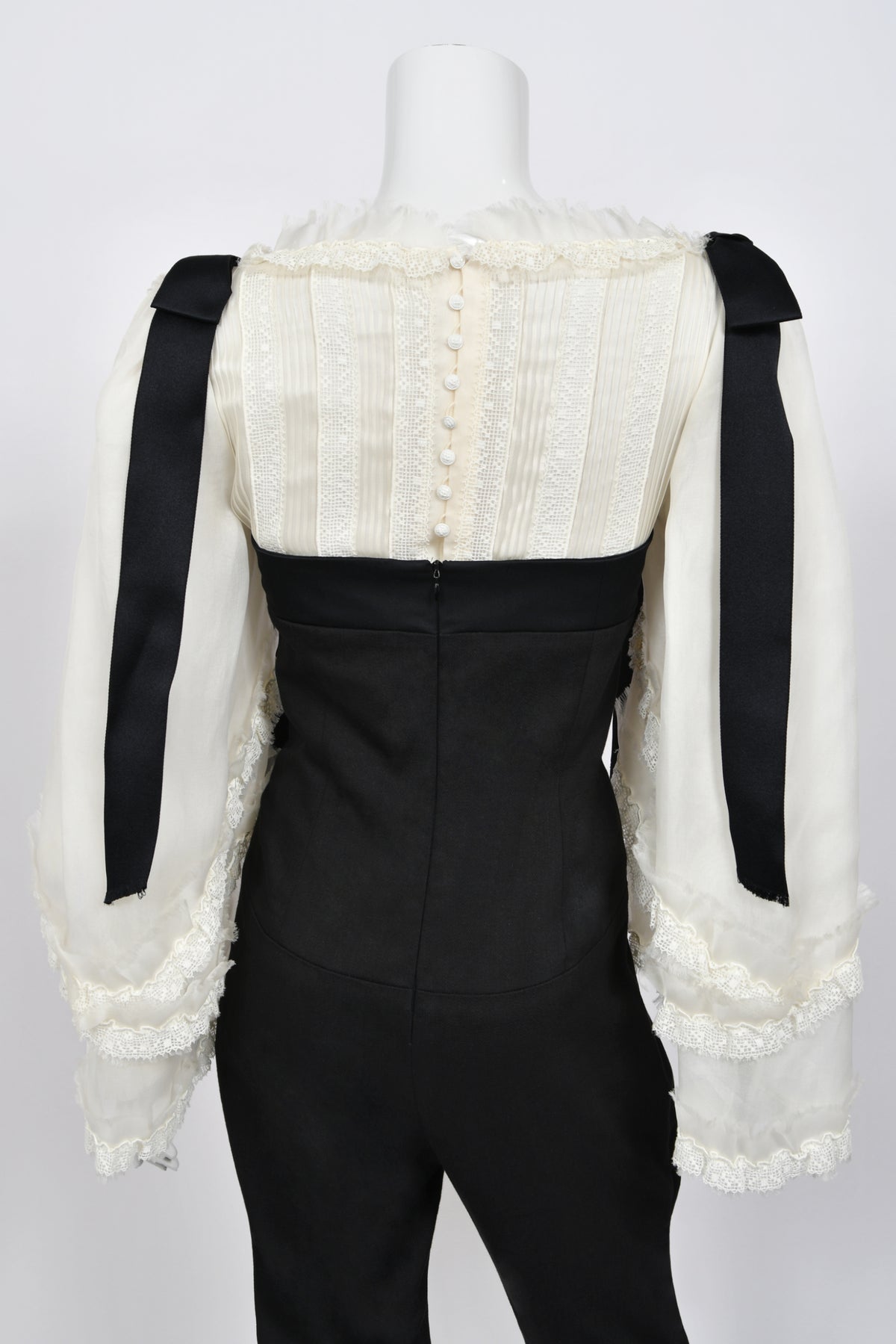 2009 Chanel by Karl Lagerfeld Editorial Runway Black &amp; White Angel Sleeve Fitted Jumpsuit