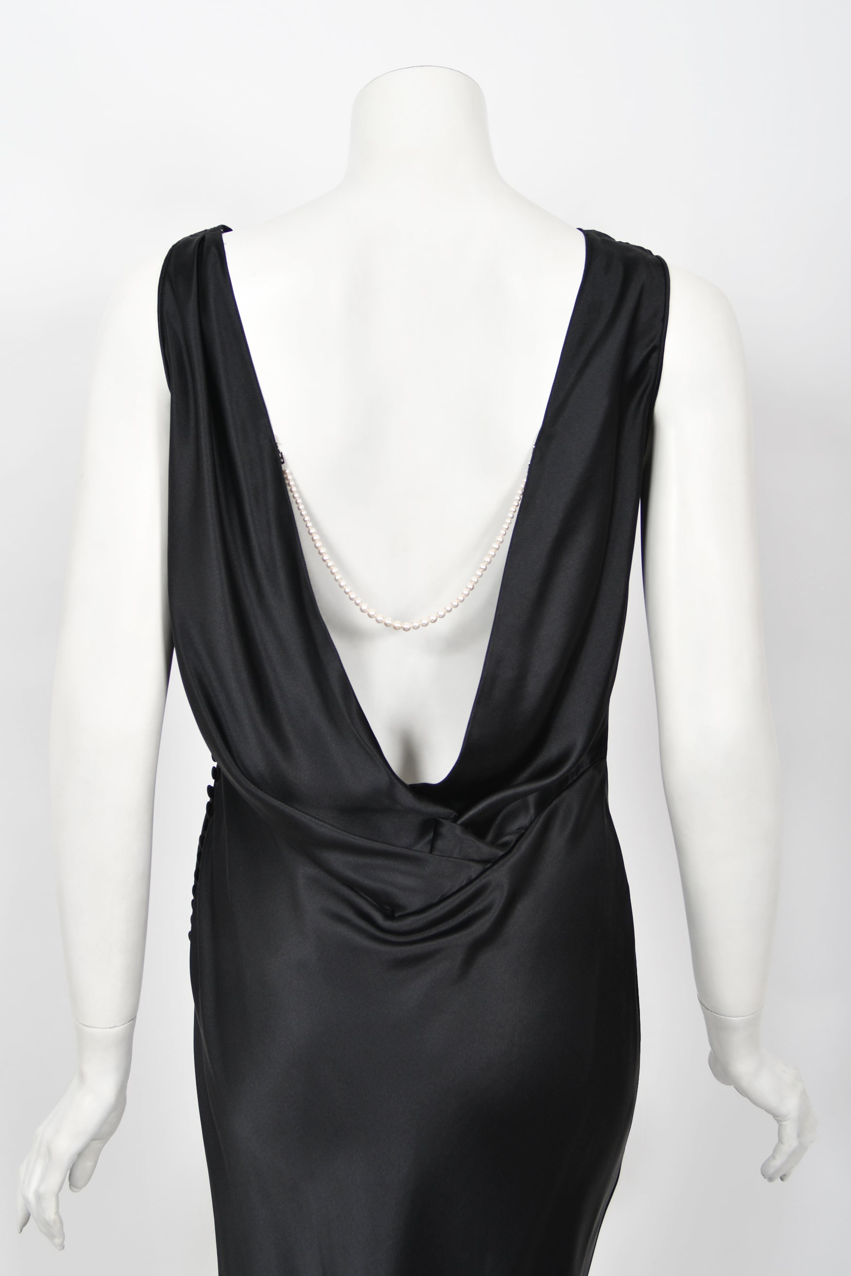 Vintage 2004 Christian Dior by John Galliano Black Silk Backless Draped Pearls Bias-Cut Dress - Timeless Vixen Vintage 2004 Christian Dior by John Galliano Black Silk Backless Draped Pearls Bias-Cut Dress - Timeless Vixen