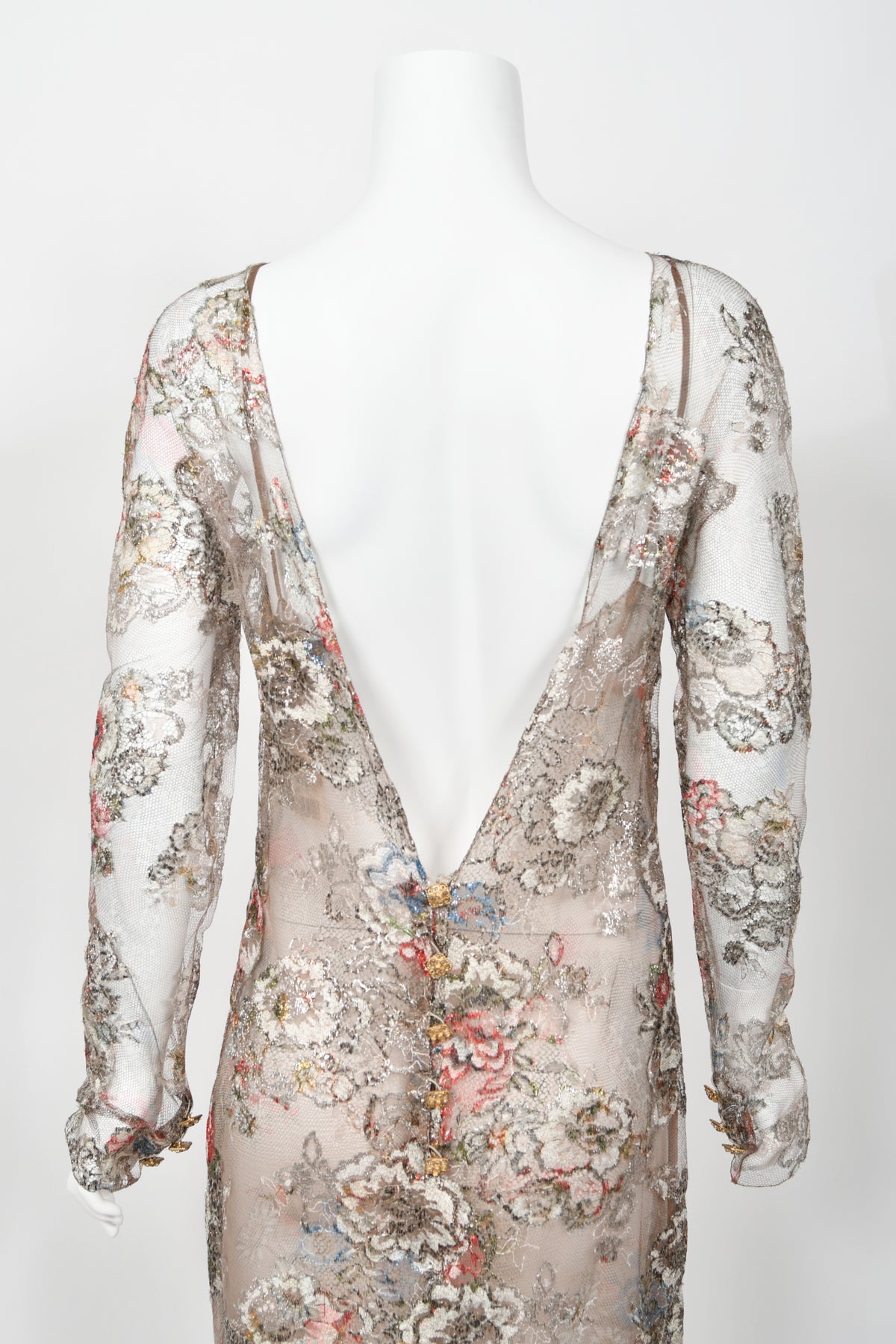 Iconic 2011 Chanel Runway Vogue Rihanna Editorial Sheer Metallic Lace Gown