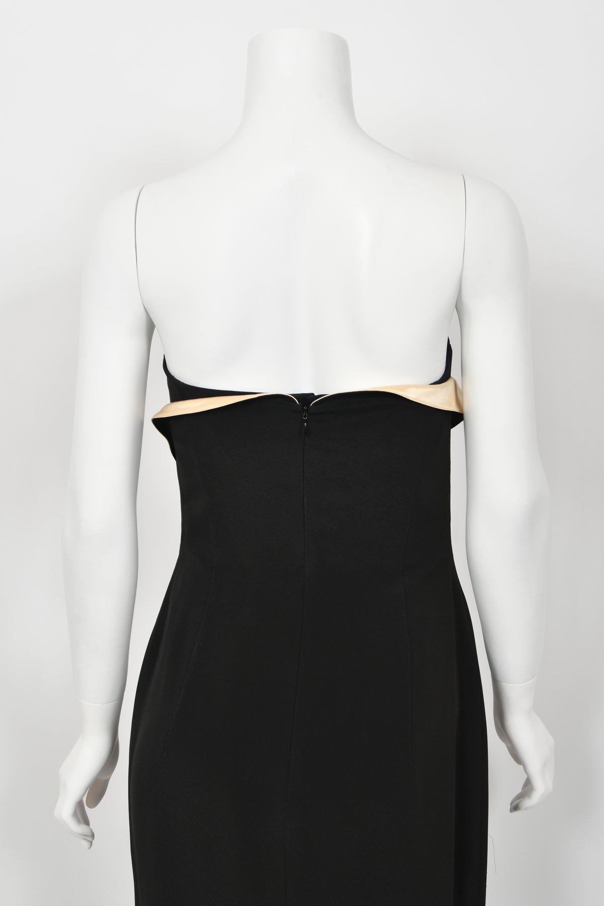 1999 Thierry Mugler Black &amp; Ivory Strapless Bustier Hourglass High-Slit Gown