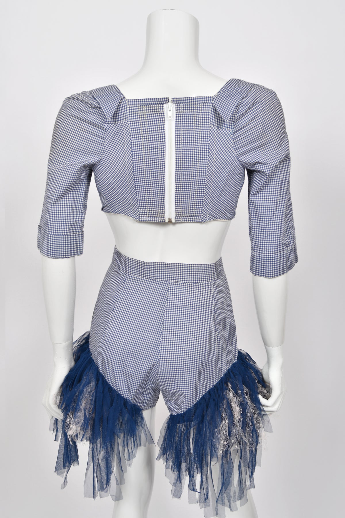 1992 Vivienne Westwood 'Salon Collection’ Editorial Gingham Cotton Cropped Corset &amp; Shorts