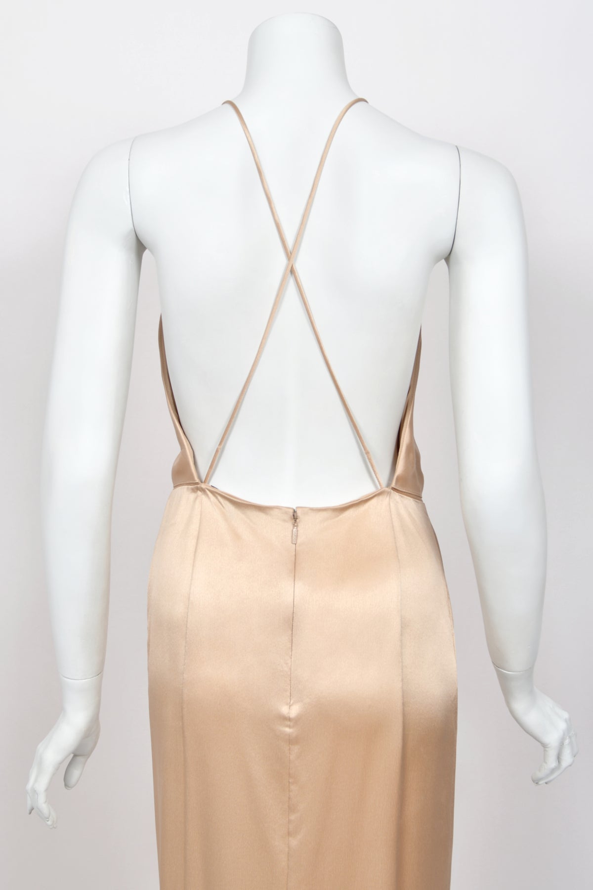 2011 Gucci Resort Collection Champagne Silk Draped Low-Plunge High Slit Maxi Slip Dress