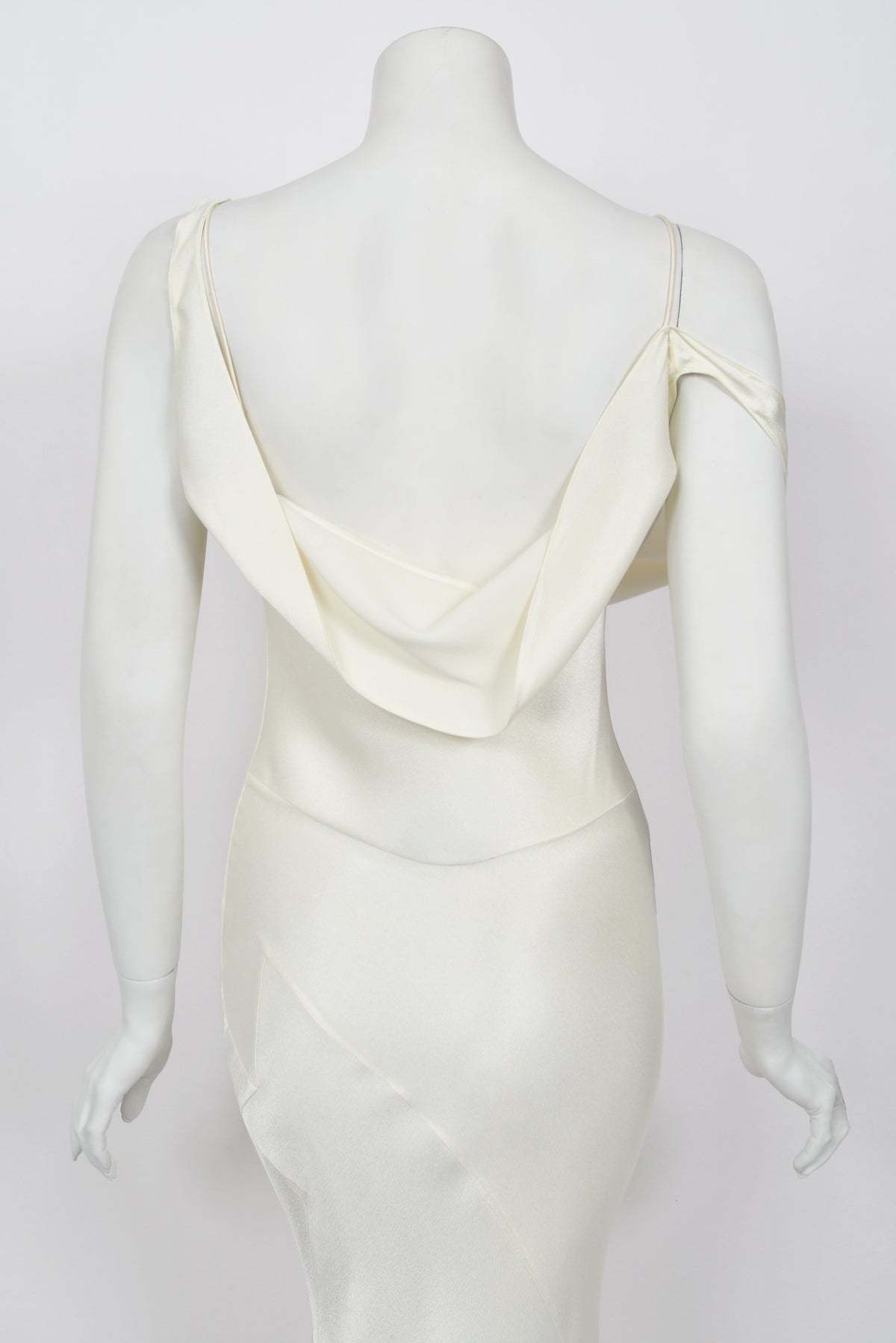 1994 John Galliano &#39;São Schlumberger&#39; Collection Ivory Off Shoulder Bias-Cut Gown