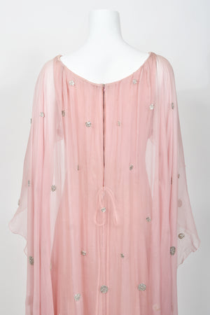 1974 Valentino Haute Couture Pale-Pink Beaded Crystal Silk Winged Cape Gown