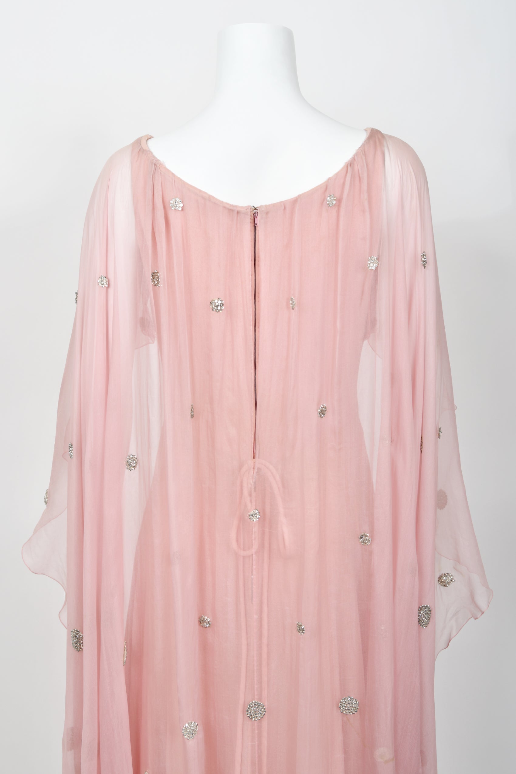 Vintage 1974 Valentino Haute Couture Pale-Pink Beaded Crystal Silk Winged Cape Gown - Timeless Vixen Vintage 1974 Valentino Haute Couture Pale-Pink Beaded Crystal Silk Winged Cape Gown - Timeless Vixen