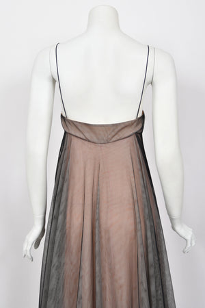 1998 Tom Ford for Gucci Runway Black Nude Illusion Layered Tulle Gown