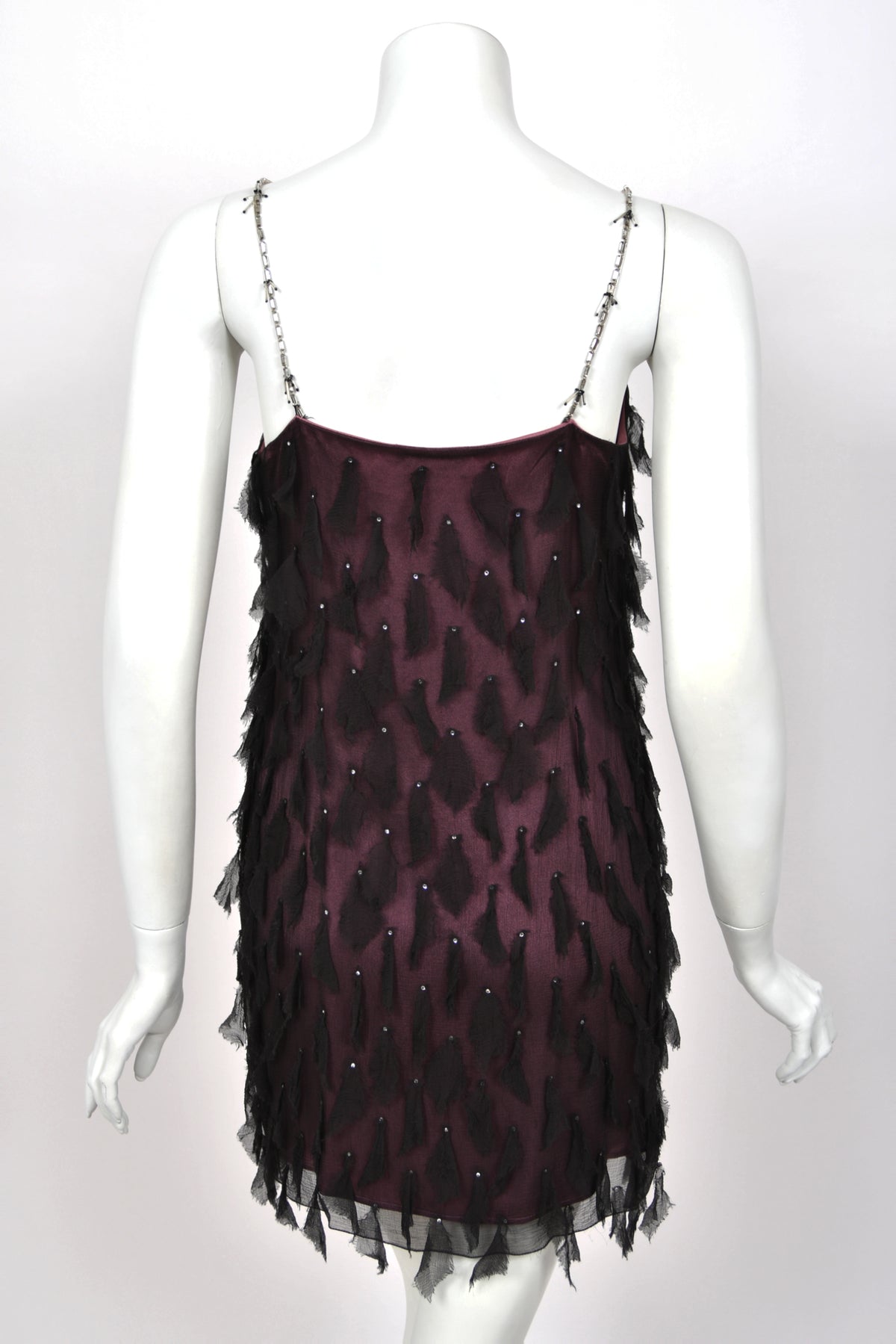 1998 Versace Runway Purple & Black 'Petal' Silk Chiffon Crystal-Straps Mini Dress
