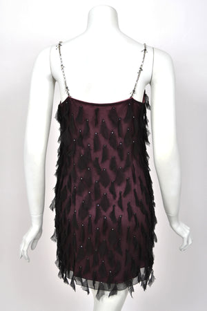 1998 Versace Runway Purple & Black 'Petal' Silk Chiffon Crystal-Straps Mini Dress