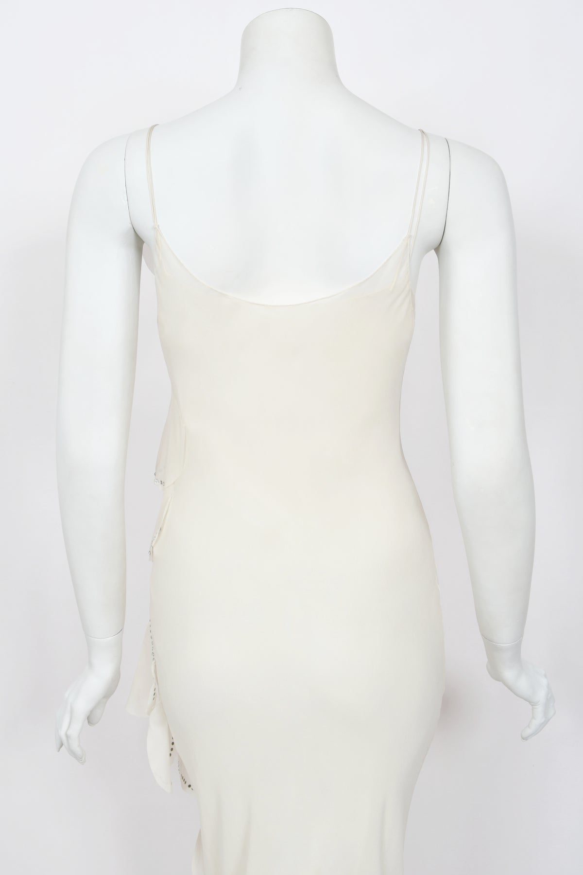 1990 Angelo Tarlazzi Paris Couture Ivory Silk Rhinestone Petals Bias-Cut Trained Gown