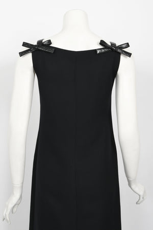 1969 André Courrèges Black Vinyl-Bows Minimalist Space-Age Mod Gown