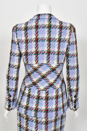 1995 Chanel by Karl Lagerfeld Runway Periwinkle Plaid Wool Barbie Jacket & Skirt