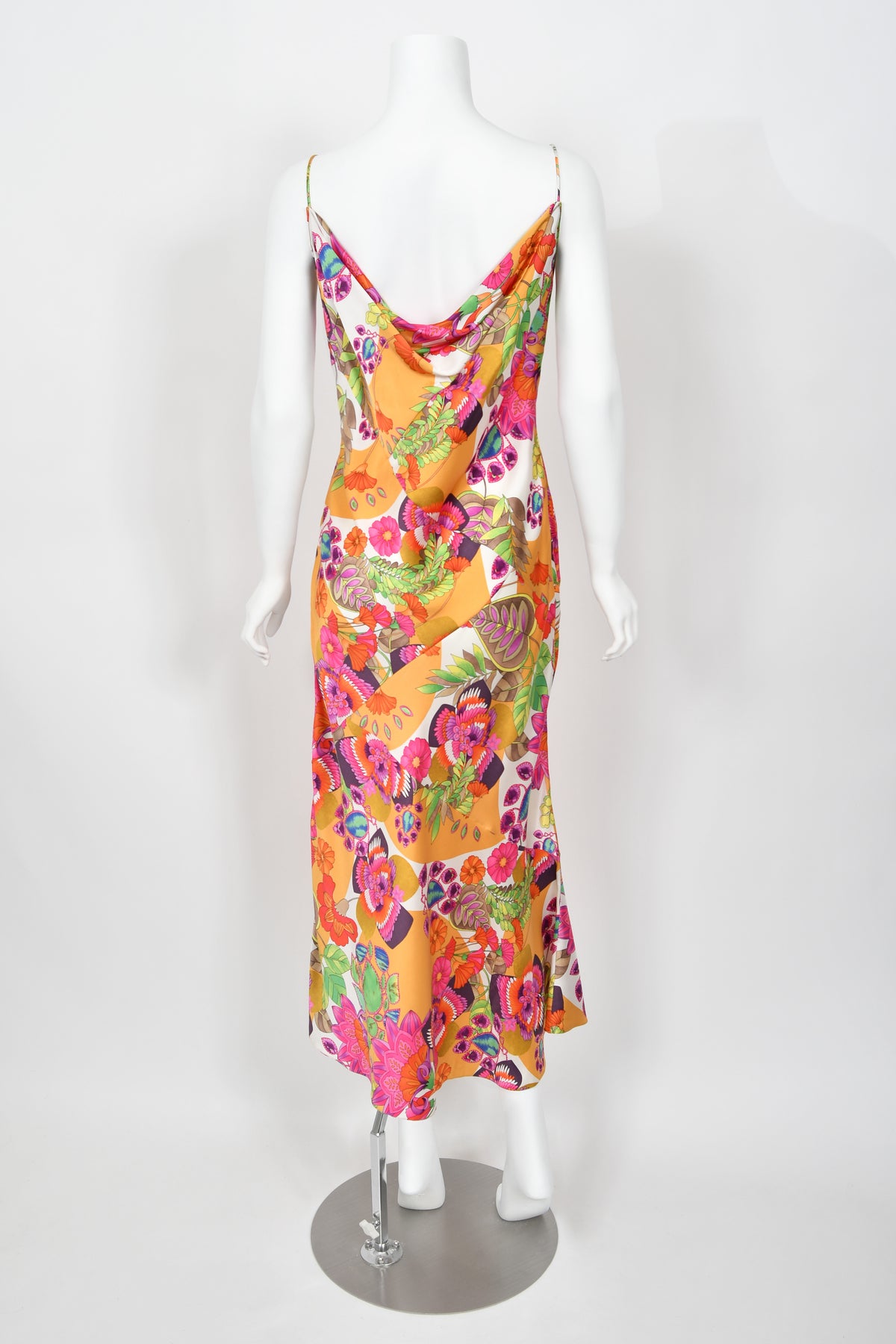 2005 Christian Dior by John Galliano Colorful Tie Dye Floral Silk Bias-Cut Dress