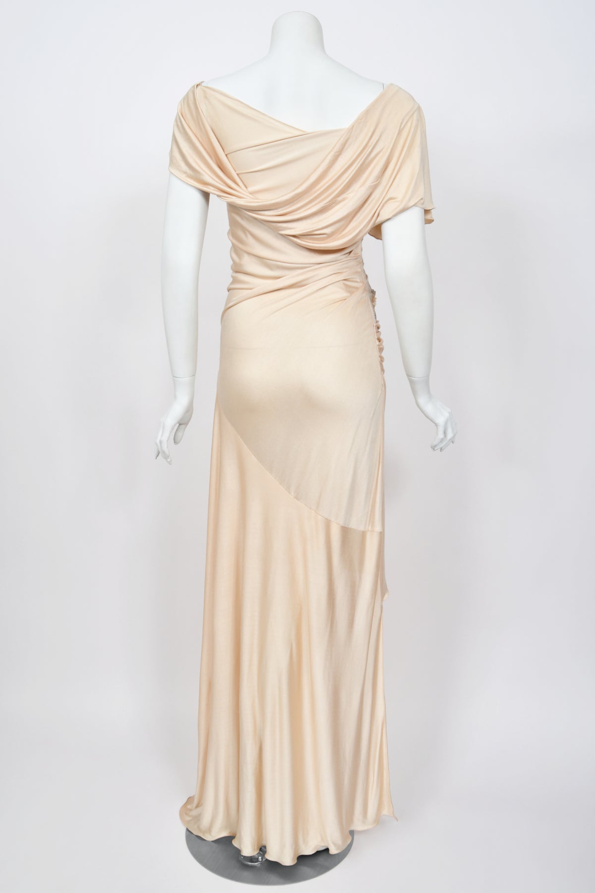2007 Christian Dior by John Galliano Beaded Blush-Pink Silk Draped Goddess Gown