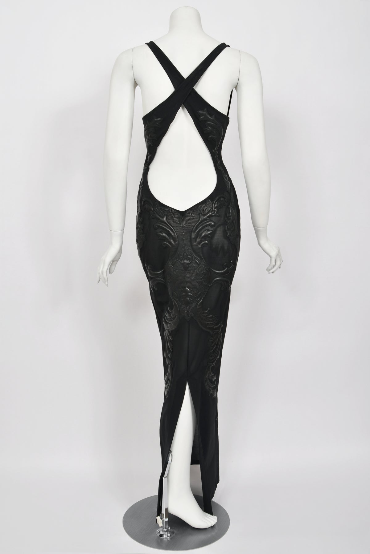 Vintage 2002 Roberto Cavalli Black Leather Appliqué Sheer