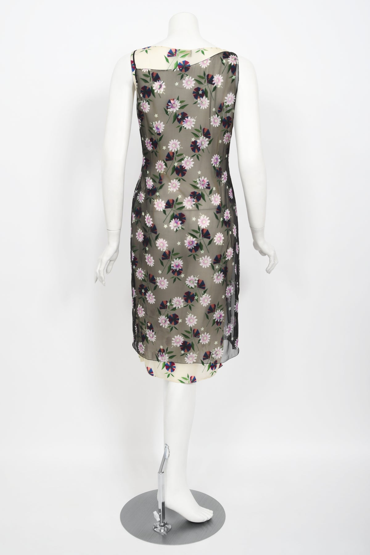 1998 Versace Couture Documented Runway Sheer Floral Silk Slip Dress