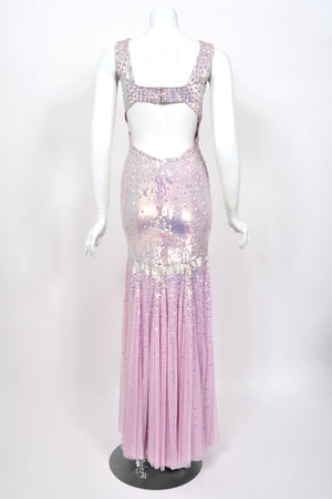 2012 Blumarine Runway Iridescent Lilac Pink Fully Sequin Cut-Out Hourglass Mermaid Gown