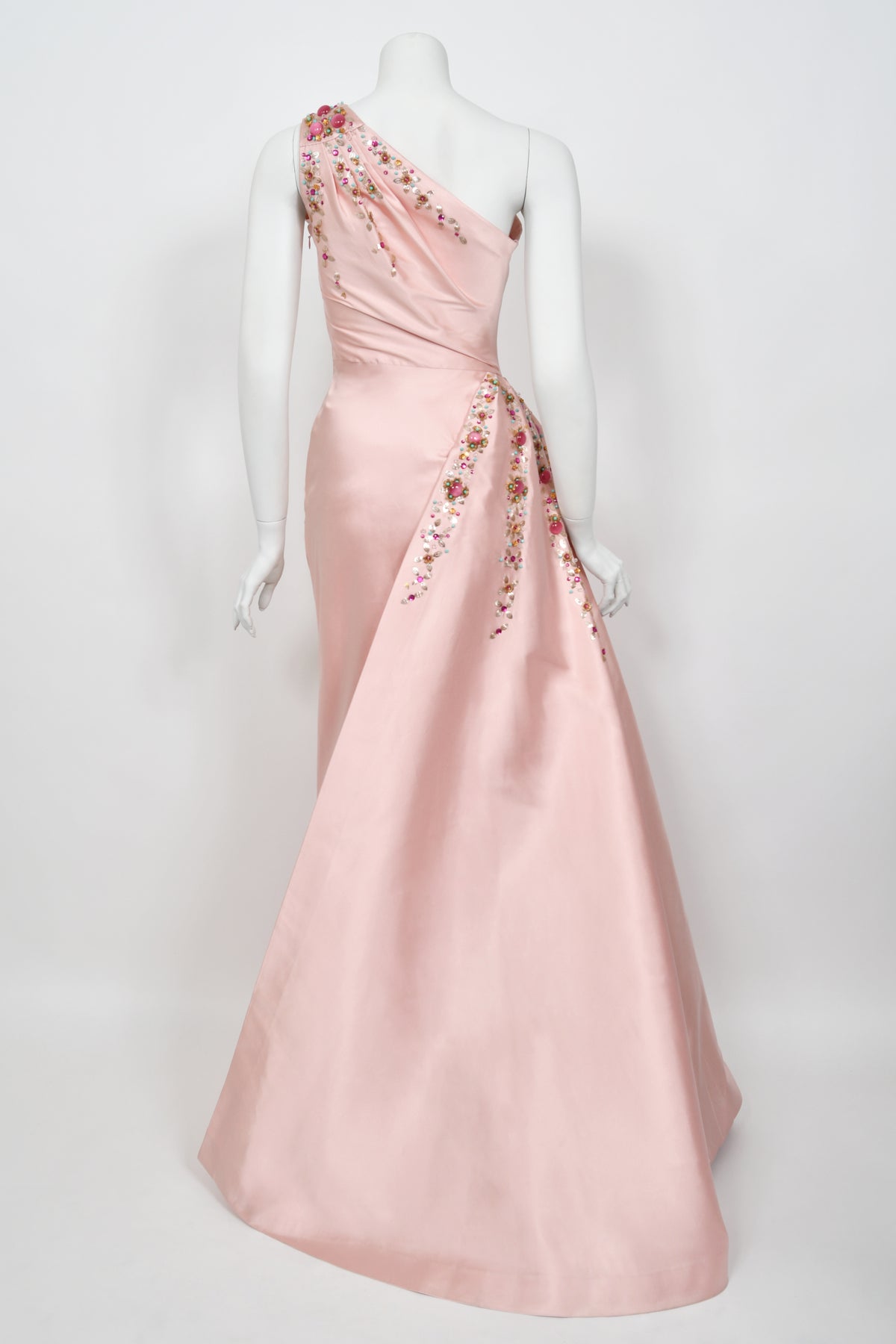 2007 Christian Dior by John Galliano Beaded Pink Silk Asymmetric Sculptural Gown