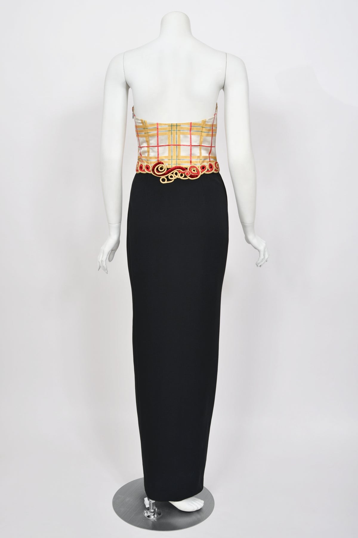 1995 Christian Dior by Gianfranco Ferré Runway Plaid Silk Metallic-Corded Hourglass Gown