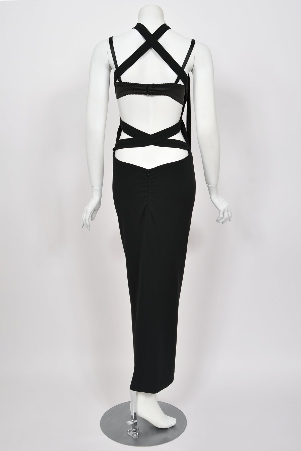 2001 Dolce &amp; Gabbana Black Built-In Bra Necktie Straps Backless Gown