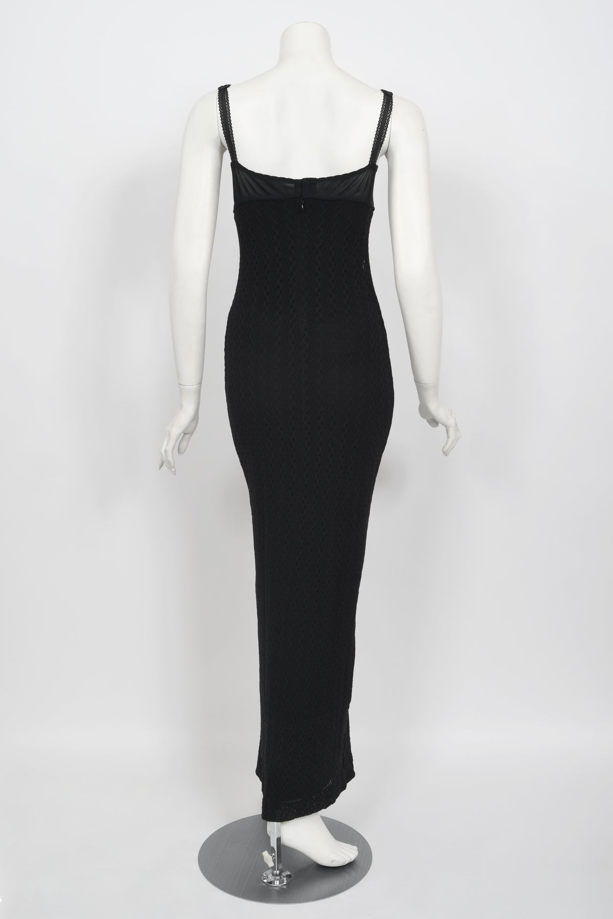 1997 Dolce &amp; Gabbana Black Stretch Silk Knit Hourglass Built-In Bra Gown