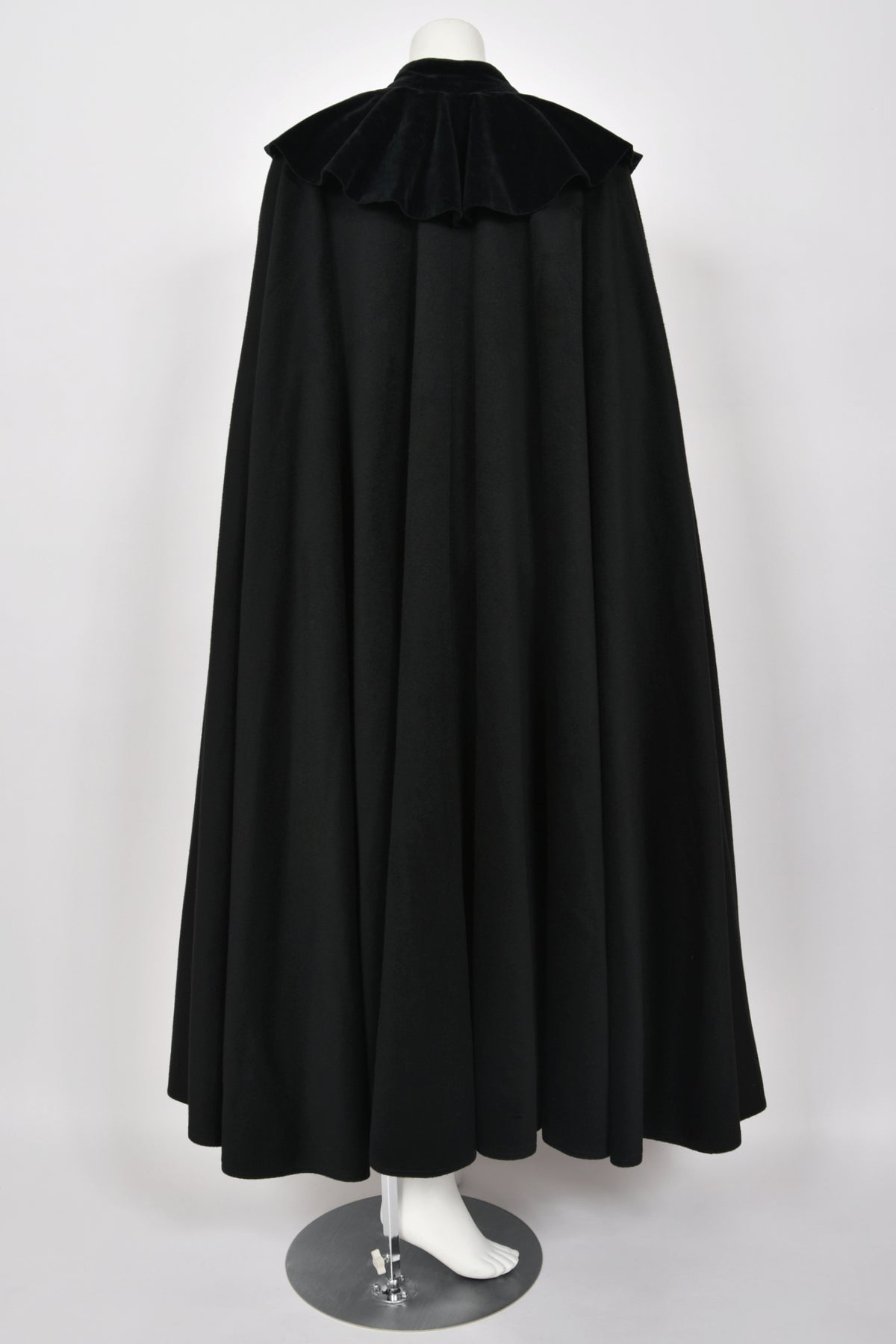 1983 Christian Dior Haute Couture Black Wool &amp; Silk-Velvet Full Length Cape