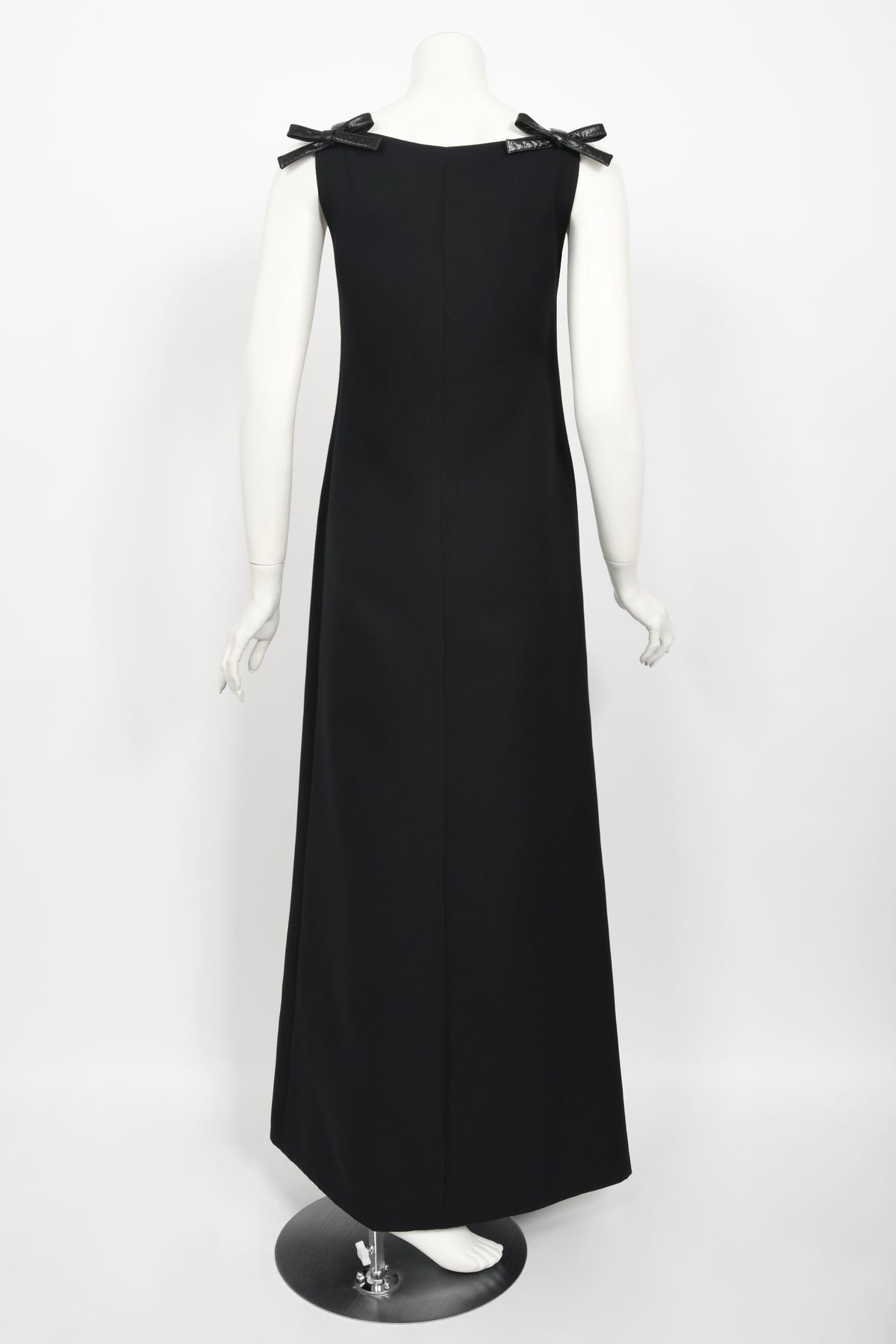 1969 André Courrèges Black Vinyl-Bows Minimalist Space-Age Mod Gown