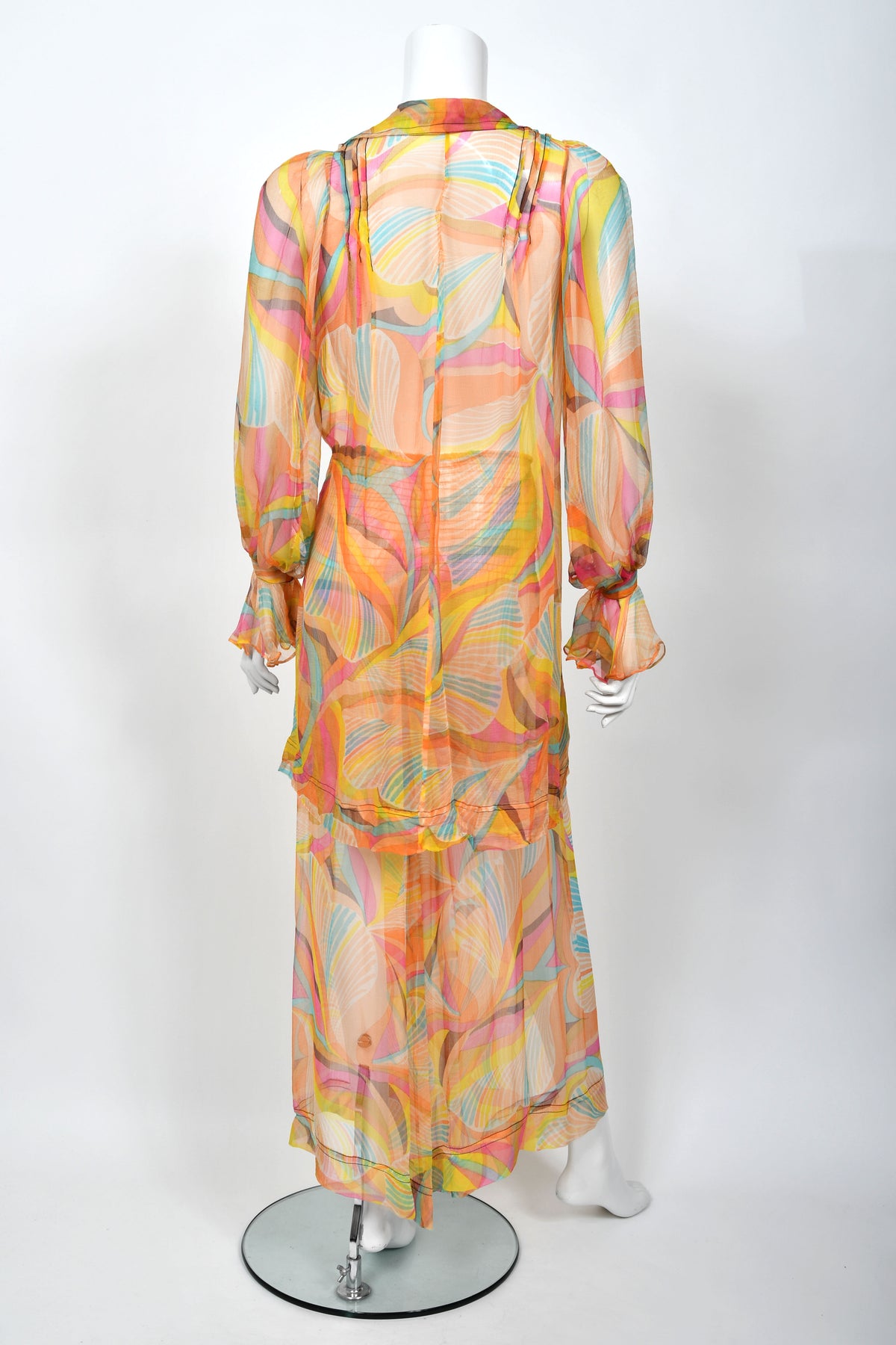 1967 Jean Muir Documented Psychedelic Op-Art Sheer Silk Tunic Mini Dress &amp; Pants