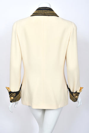 1992 Gianni Versace 'Miss S & M' Runway Collection Ivory Wool Studded Leather Editorial Jacket
