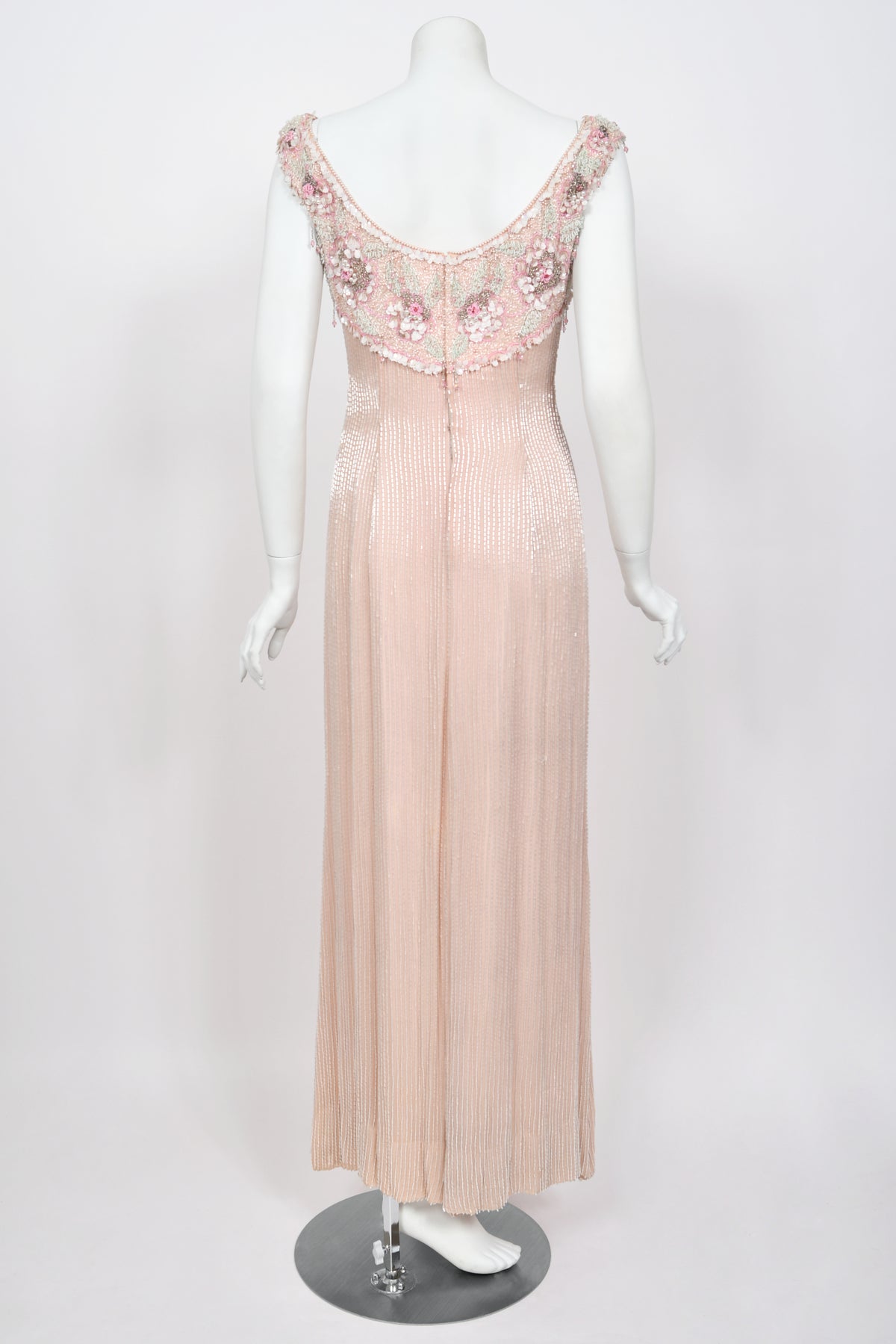 1960&#39;s Helen Rose Custom Couture Pale Pink Silk Fully-Beaded Glamour Gown