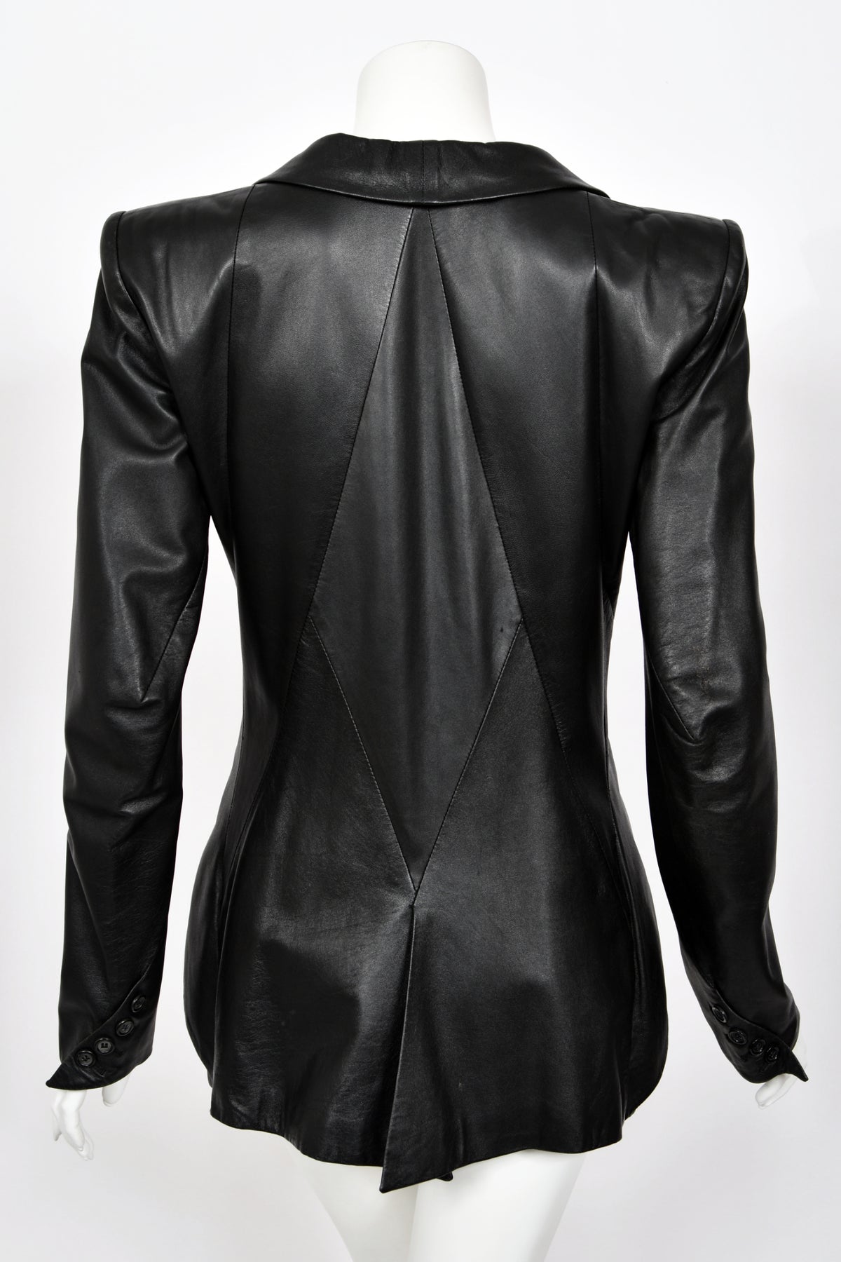 1998 Alexander McQueen Lifetime &#39;Joan&#39; Collection Black Leather Sculpted Jacket