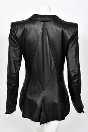 1998 Alexander McQueen Lifetime 'Joan' Collection Black Leather Sculpted Jacket