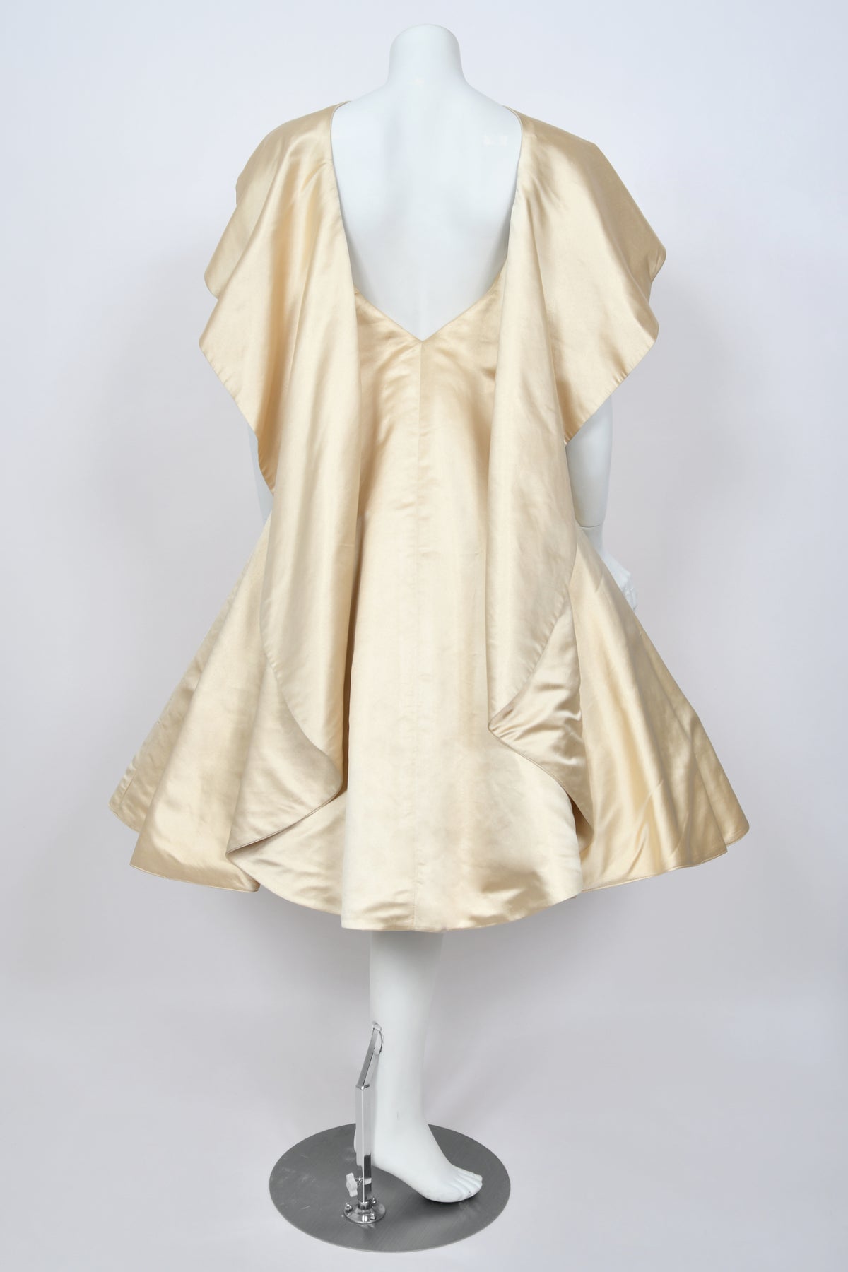 1950's Don Loper Couture Ivory Silk Satin Strapless Full-Skirted Dress w/ Detachable Cape