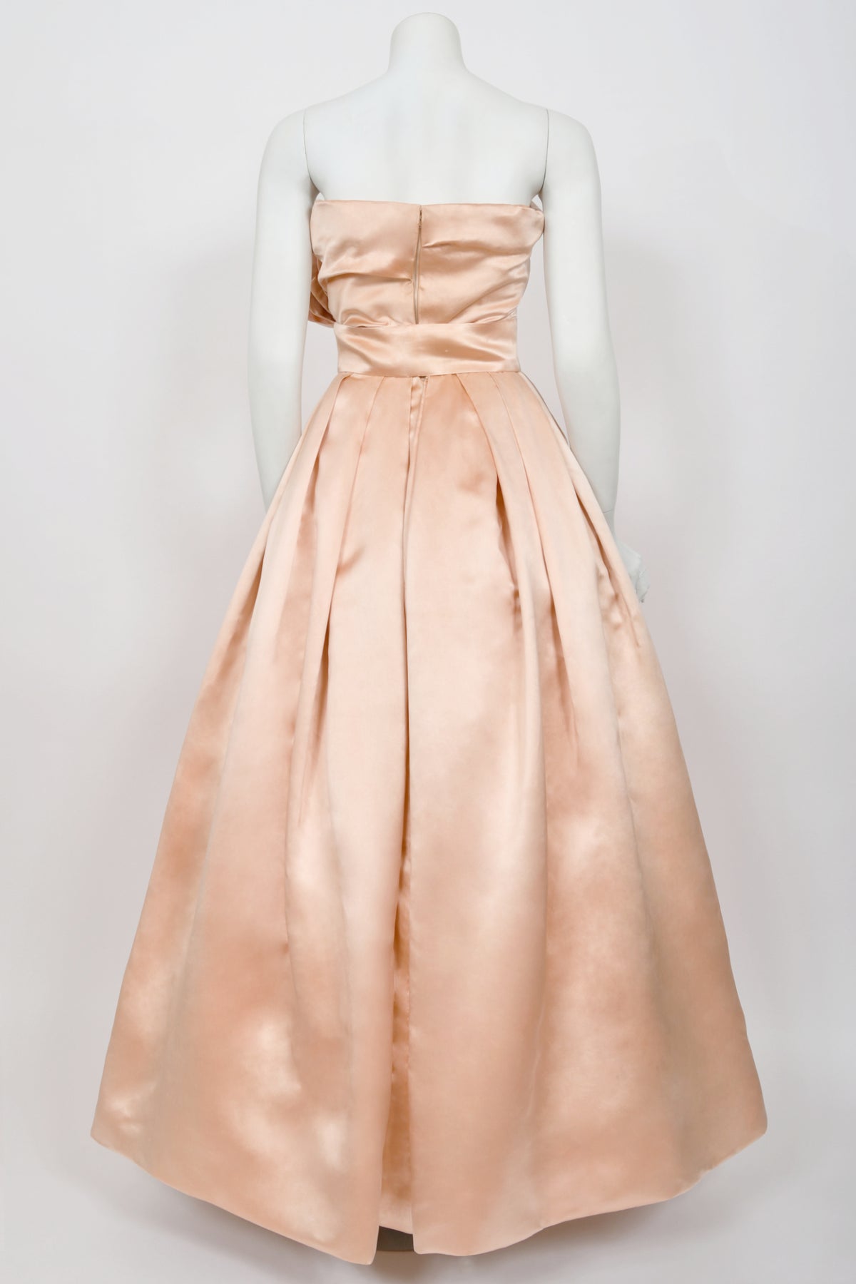 1958 Christian Dior by Yves Saint Laurent Documented Blush-Pink Silk Strapless Corset Gown