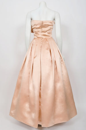 1958 Christian Dior by Yves Saint Laurent Documented Blush-Pink Silk Strapless Corset Gown