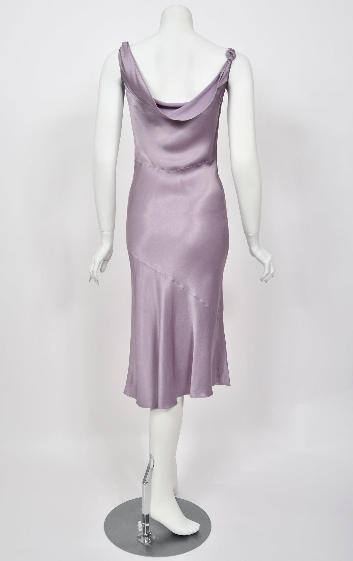 2000 John Galliano Lilac Satin Asymmetric Draped High Slit Bias-Cut Slip Dress