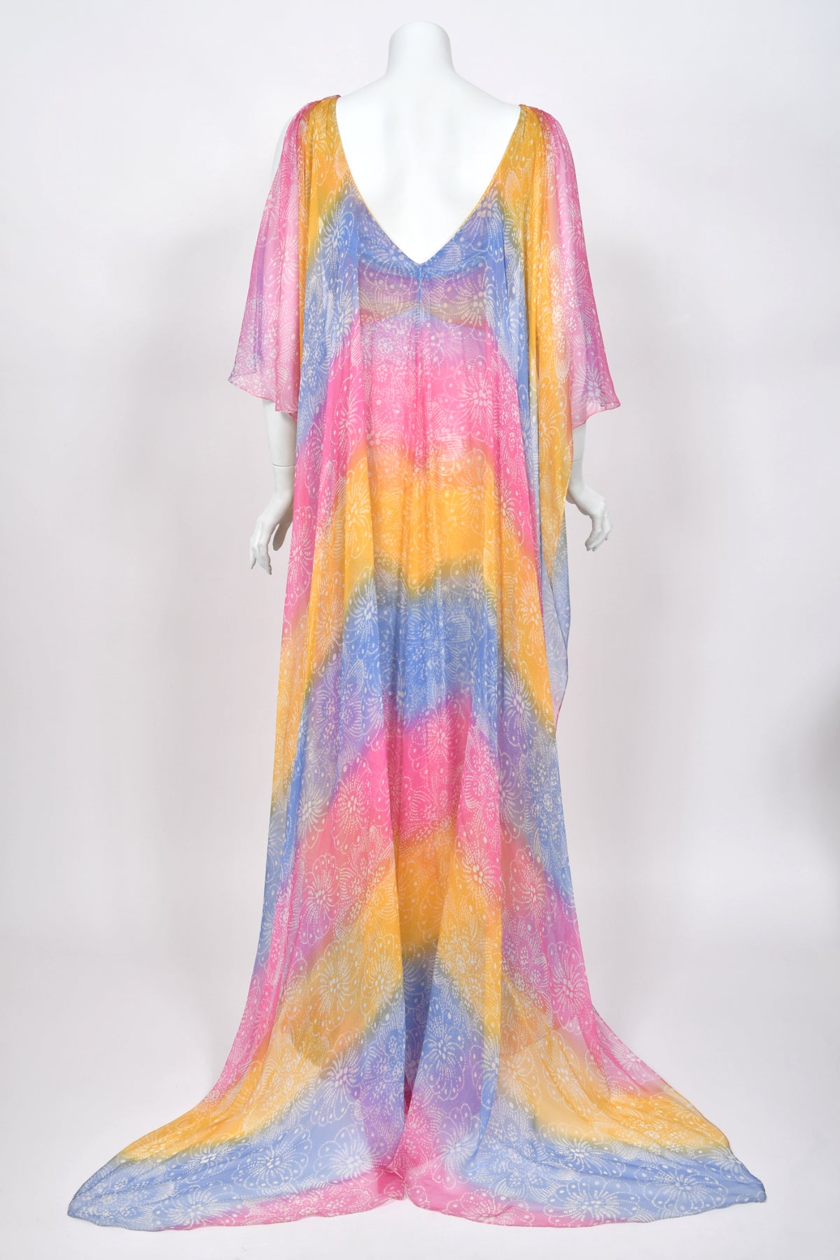 2008 Christian Dior by John Galliano Resort Collection Colorful Silk Draped Cape Goddess Gown