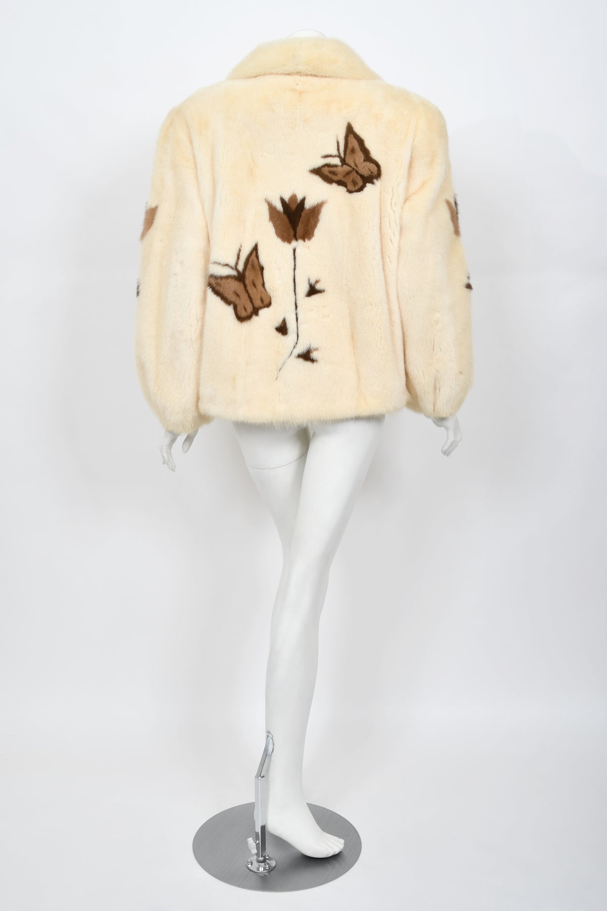 1980&#39;s Balenciaga Couture &#39;Butterflies &amp; Flowers&#39; Printed Mink Fur Bomber Jacket
