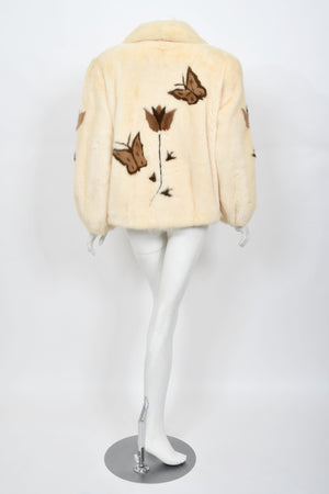 1980's Balenciaga Couture 'Butterflies & Flowers' Printed Mink Fur Bomber Jacket