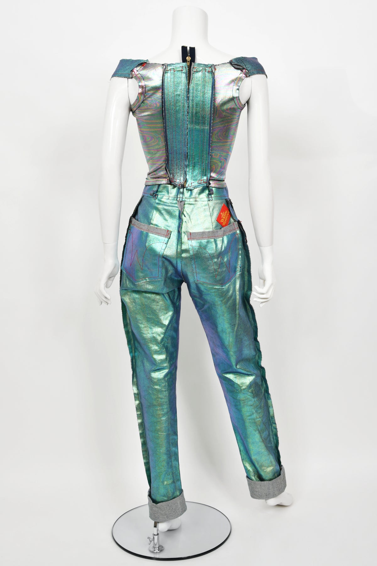 1993 Vivienne Westwood Runway Metallic Foiled Denim Corset Bustier &amp; Matching Pants