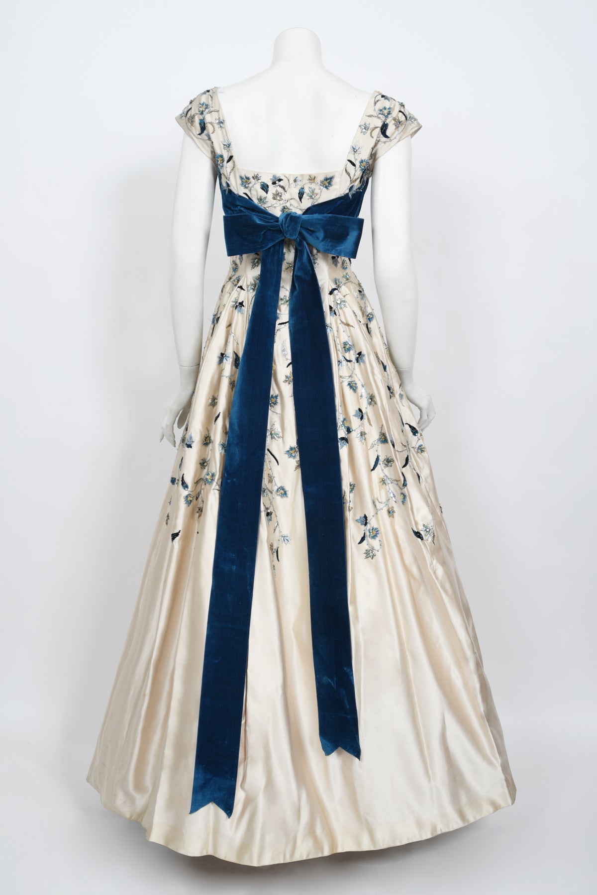 1956 Jacques Griffe Haute Couture Documented Embroidered Beaded Ivory Satin Gown