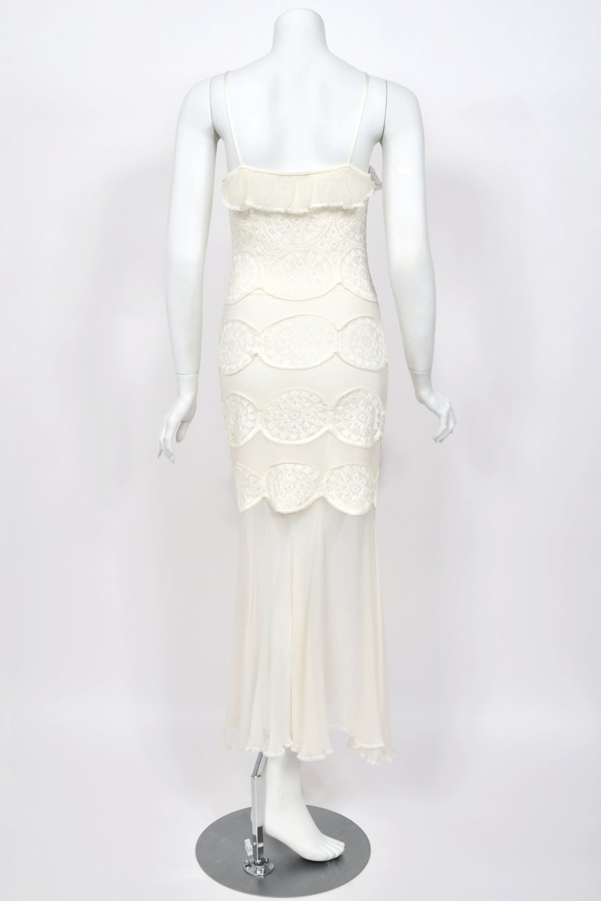 2005 Christian Dior by John Galliano Ivory Knit Appliqué Sheer Silk Fitted Slip Dress