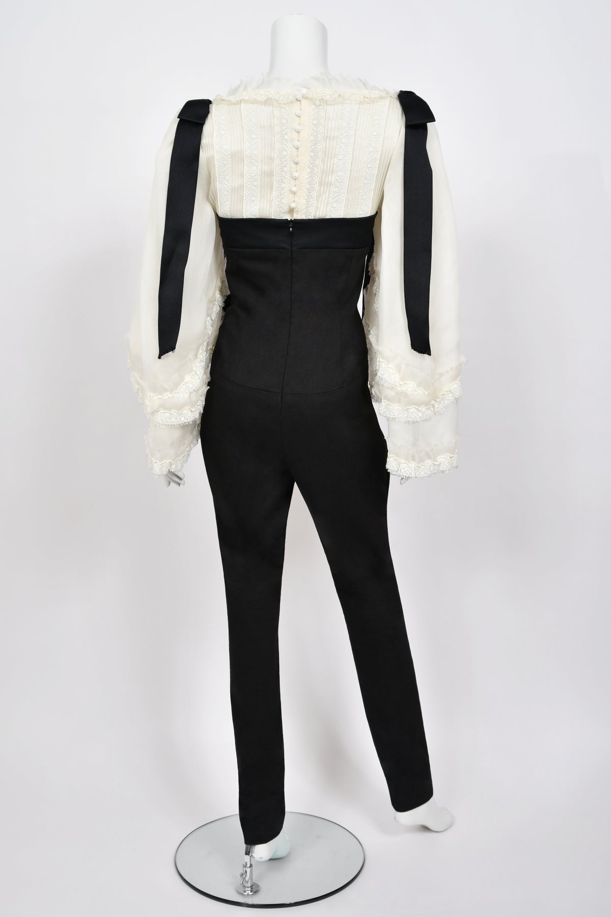 2009 Chanel by Karl Lagerfeld Editorial Runway Black &amp; White Angel Sleeve Fitted Jumpsuit