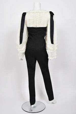 2009 Chanel by Karl Lagerfeld Editorial Runway Black & White Angel Sleeve Fitted Jumpsuit
