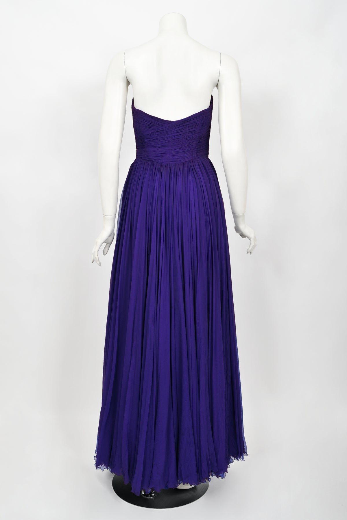 1950&#39;s Gigliola Curiel Couture Pleated Purple Silk Chiffon Strapless Goddess Gown