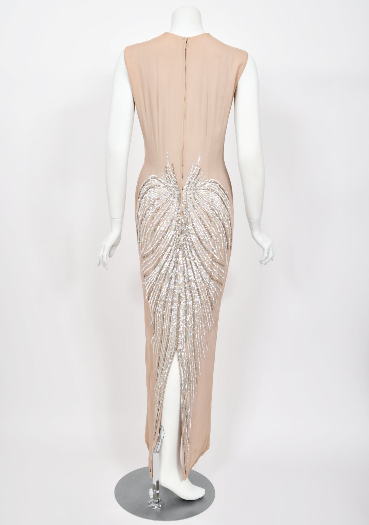1962 Mr. Blackwell Custom Couture Rhinestone Sequin Wings Nude-Illusion Gown
